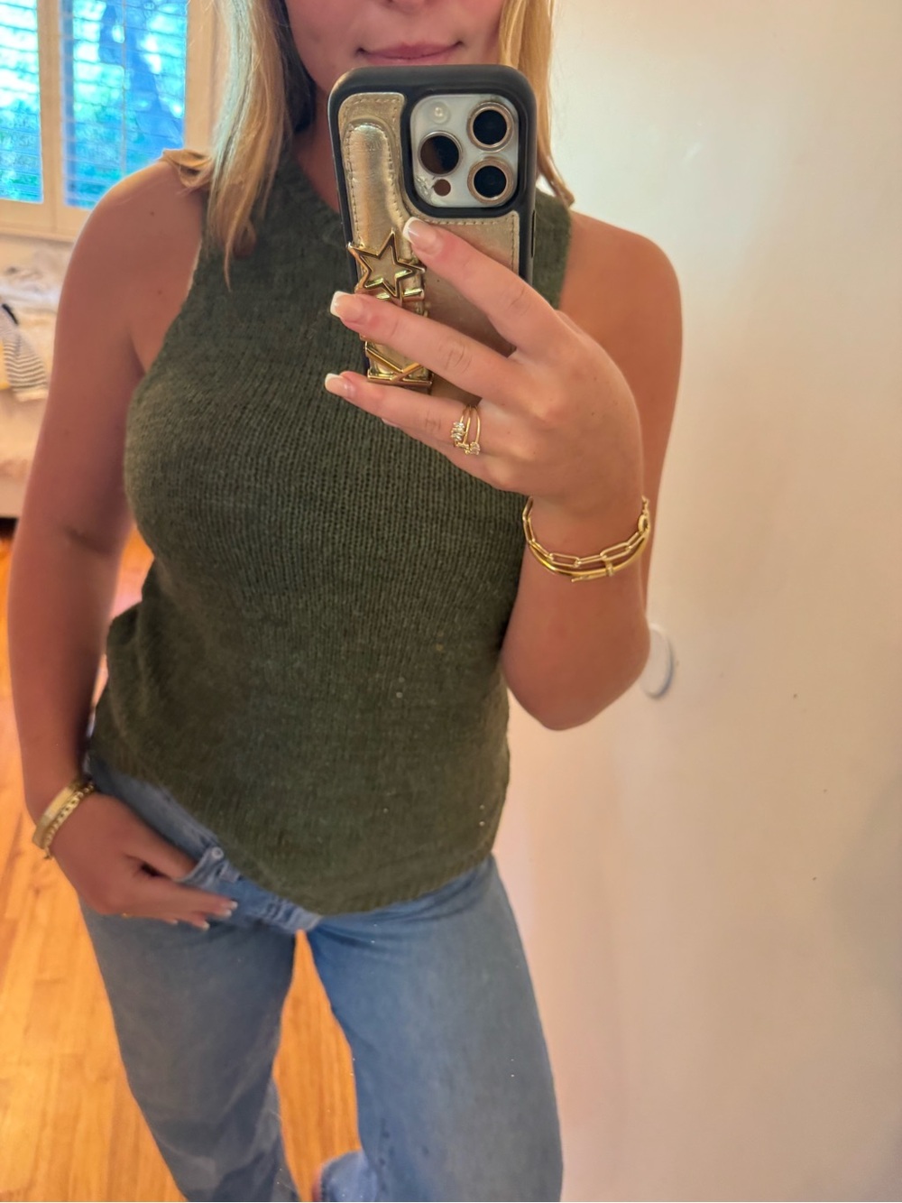 Sleeveless Olive Green Knit Tank Top